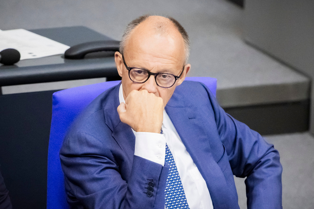 German Chancellor Friedrich Merz looks on during the general debate as part of the budget deliberations in the Bundestag, in Berlin, Wednesday Sept. 9, 2026 (Christoph Soeder/dpa via AP)
