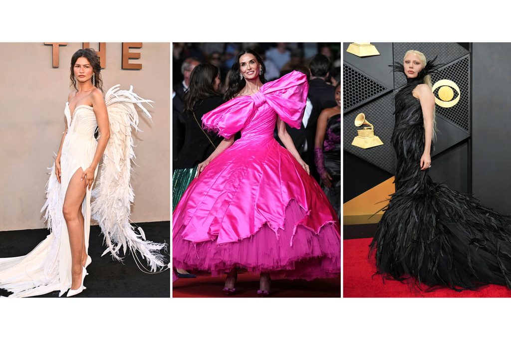 This combination of images show, from left, Zendaya at "The Odyssey" premiere in New York on July 14, 2026, Demi Moore at the 79th international film festival, Cannes, southern France, on May 16, 2026, and Lady Gaga at the 68th annual Grammy Awards in Los Angeles on Feb. 1, 2026. (AP Photo)