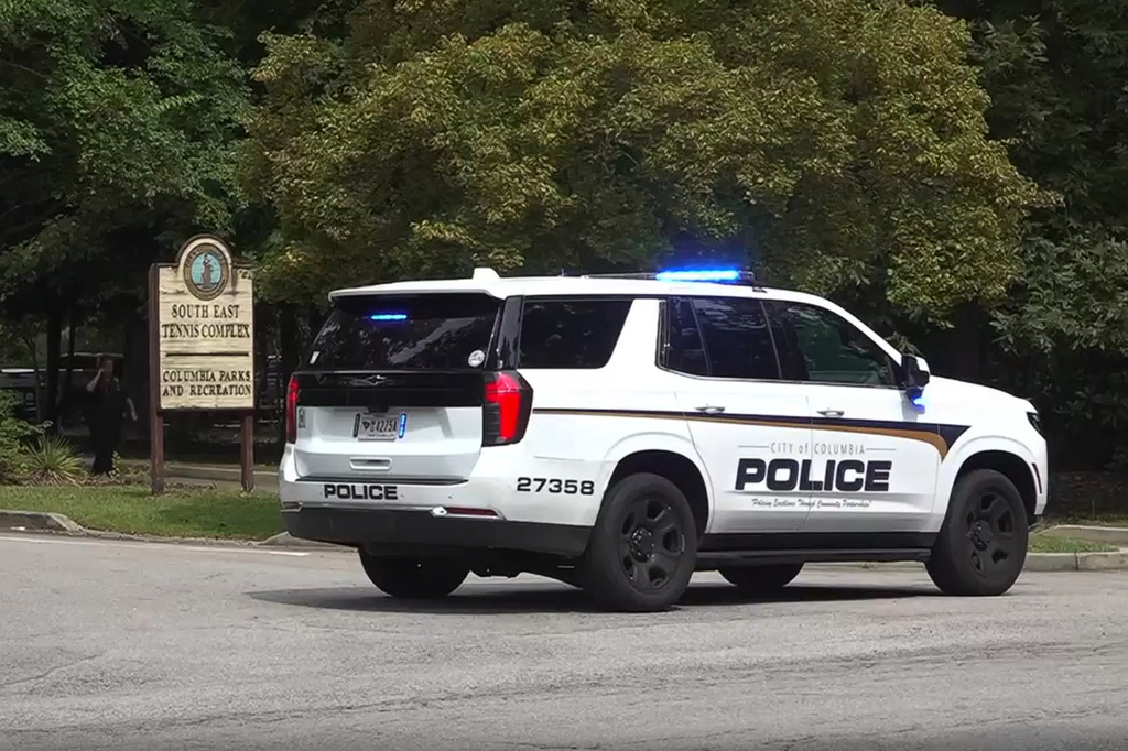 In this image made from video provided by WLTX News19, law enforcement responds to a shooting in Columbia, S.C., Saturday, Aug. 29, 2026. (WLTX via AP)