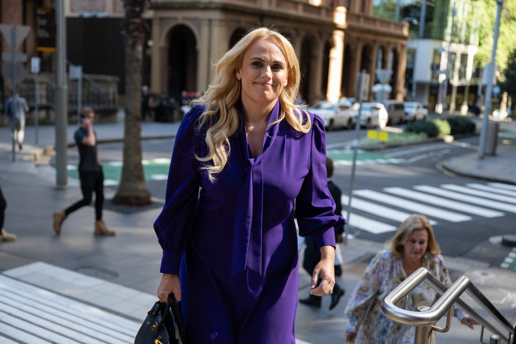Australian actor Rebel Wilson arrives at the Federal Court of Australia, in Sydney, Monday, Sept. 21, 2026. (Sarah Wilson/AAP Image via AP)