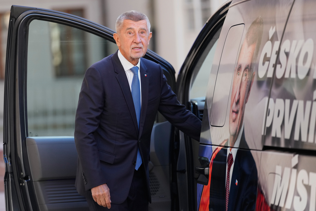 Chairman of opposition "ANO" (YES) movement Andrej Babis leaves after talking with Czech Republic President Petr Pavel a day after he won the parliamentary elections, in Prague, Czech Republic, Sunday, Oct. 5, 2025. (AP Photo/Darko Bandic)