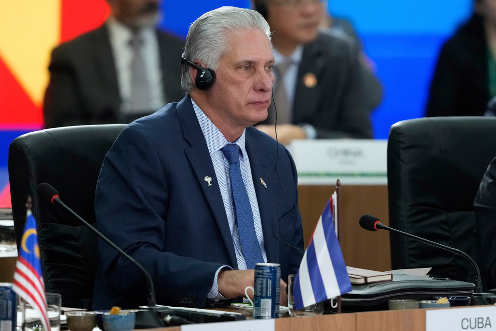 FILE - Cuba's President Miguel Diaz-Canel attends the 17th annual BRICS summit in Rio de Janeiro, July 6, 2025. (AP Photo/Eraldo Peres, File)