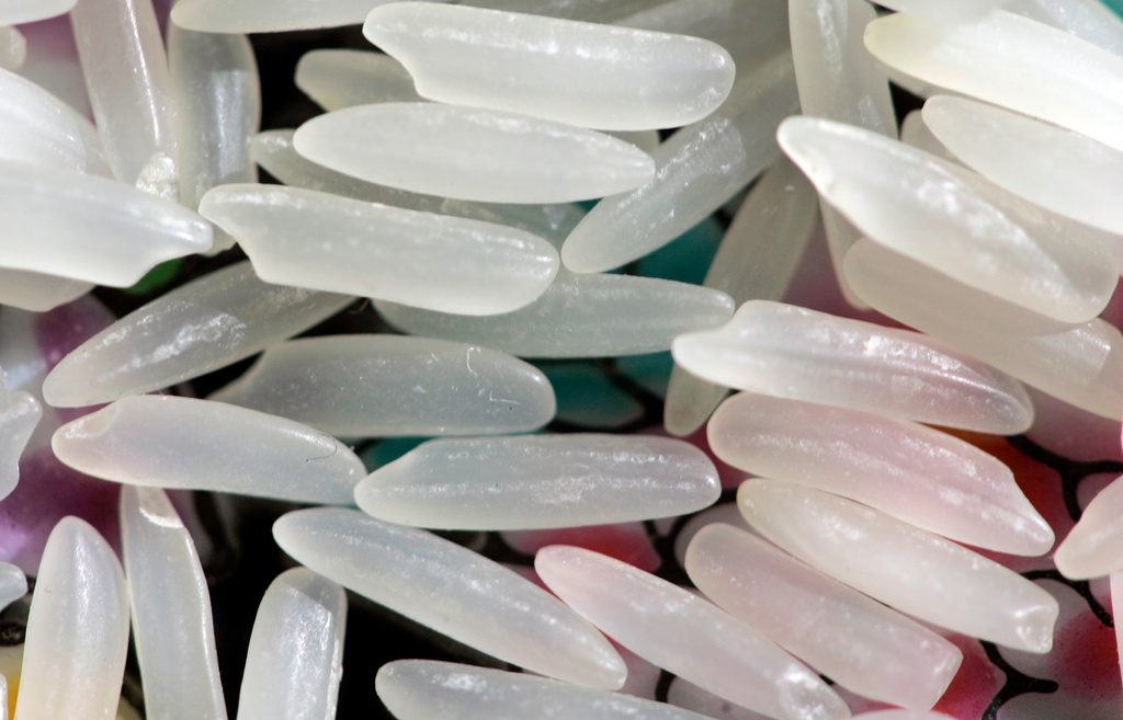 FILE - Grains of uncooked jasmine rice appear in Harrisburg, Pa., on April 24, 2008. (AP Photo/Carolyn Kaster, File)