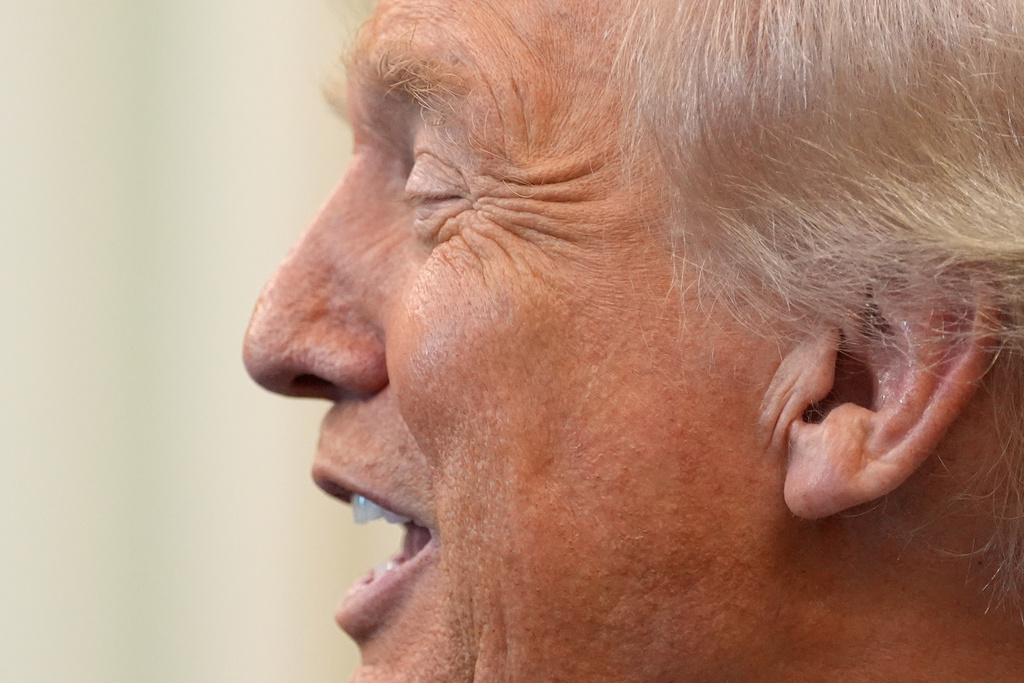 President Donald Trump speaks in the Oval Office of the White House, Thursday, Oct. 16, 2025, in Washington. (AP Photo/Alex Brandon)