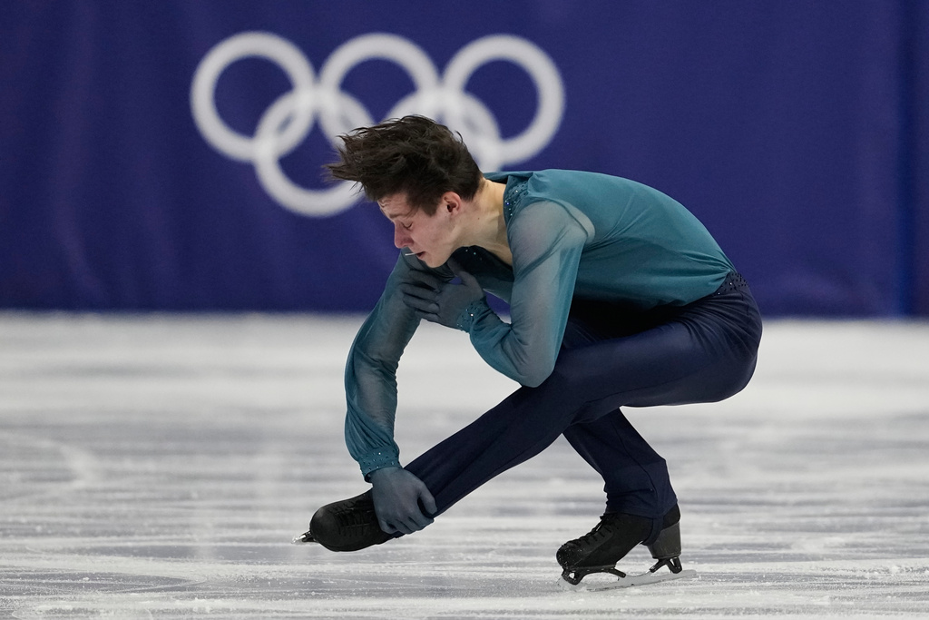 Kyrylo Marsak of Ukraine competes during the men's figure skating short program at the 2026 Winter Olympics, in Milan, Italy, Tuesday, Feb. 10, 2026. (AP Photo/Ashley Landis)