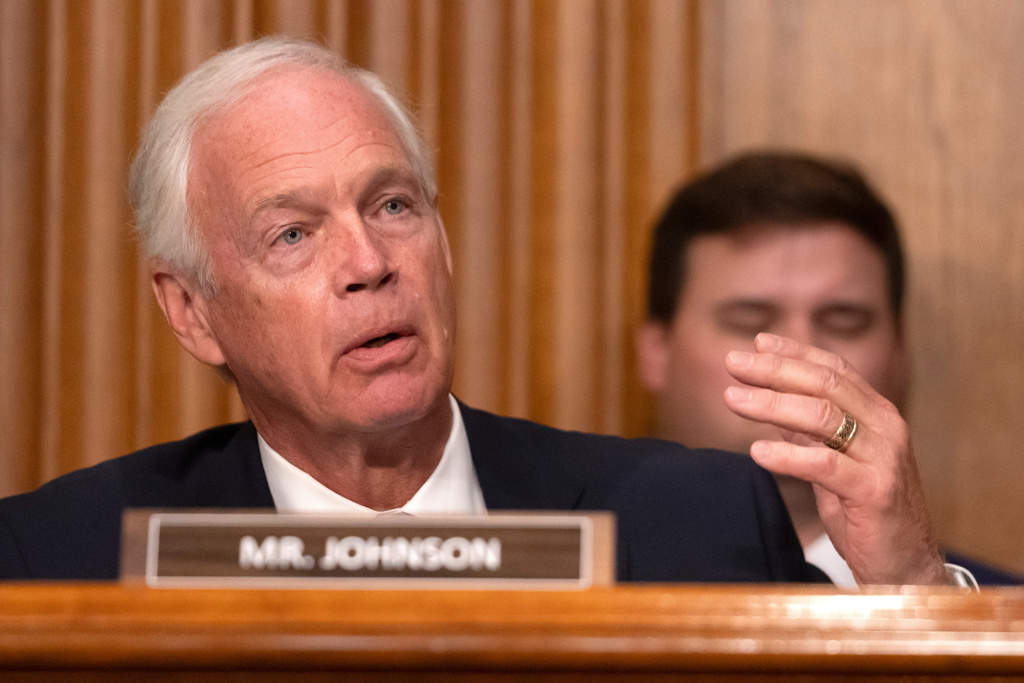 FILE -Sen. Ron Johnson, R-Wis., speaks as Secretary of Health and Human Services Robert F. Kennedy Jr., appears before the Senate Finance Committee, on Capitol Hill in Washington, Thursday, Sept. 4, 2025. (AP Photo/Mark Schiefelbein, File)