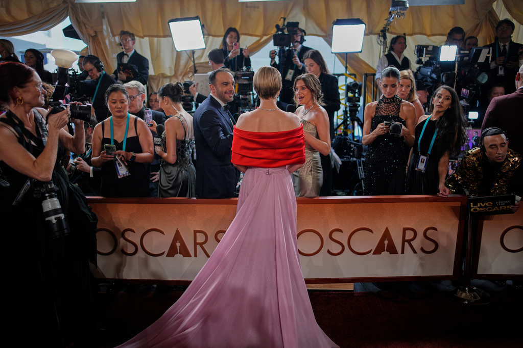 Jessie Buckley arrives at the Oscars on Sunday, March 15, 2026, at the Dolby Theatre in Los Angeles. (AP Photo/John Locher)