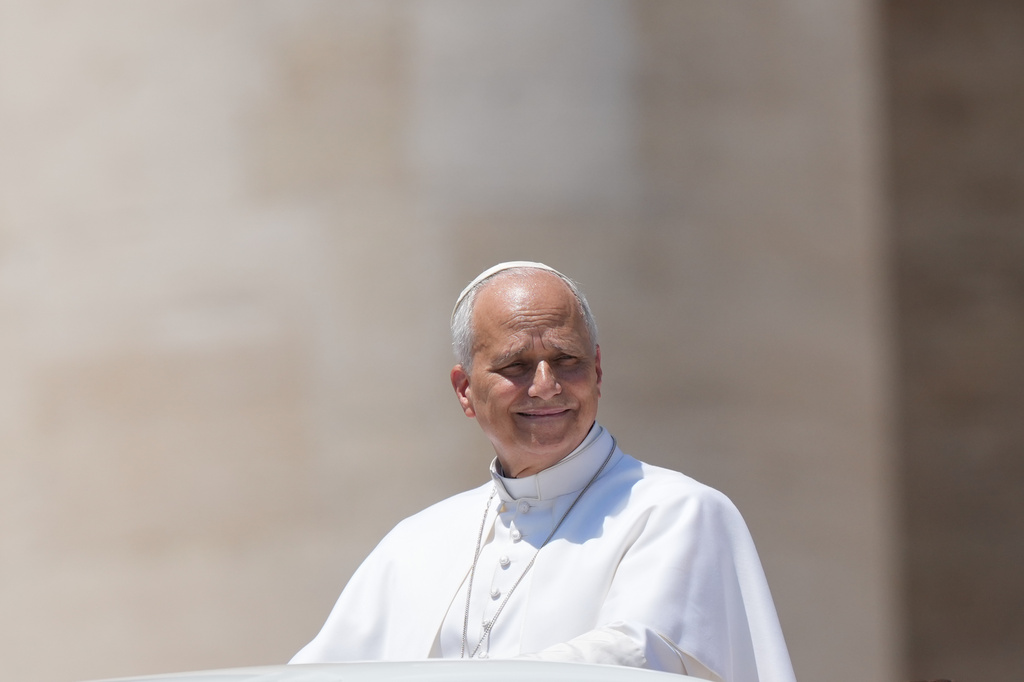 Pope Leo XIV leaves at the end of the weekly general audience in St. Peter's Square, at the Vatican, Wednesday, June 17, 2026. (AP Photo/Andrew Medichini)