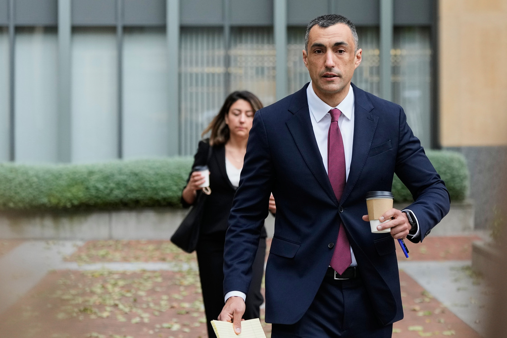 David J. Wiener, attorney for Sam Altman, arrives at U.S. District Court in Oakland, Calif., Monday, April 27, 2026. (AP Photo/Godofredo A. Vásquez)