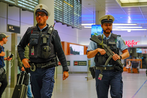 Police officers patrol Munich Airport after the airport shut down operations due to possible new drone sightings Friday, Oct. 3, 2025, in Munich. (Enrique Kaczor/dpa via AP) Police officers patrol Munich Airport after the airport shut down operations due to possible new drone sightings Friday, Oct. 3, 2025, in Munich. (Enrique Kaczor/dpa via AP)