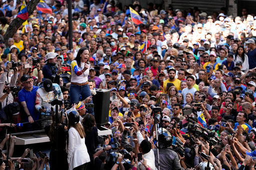FILE - Opposition leader Maria Corina Machado addresses supporters during a protest against Venezuelan President Nicolas Maduro the day before his inauguration for a third term in Caracas, Venezuela, Thursday, Jan. 9, 2025. (AP Photo/Matias Delacroix, File) FILE - Opposition leader Maria Corina Machado addresses supporters during a protest against Venezuelan President Nicolas Maduro the day before his inauguration for a third term in Caracas, Venezuela, Thursday, Jan. 9, 2025. (AP Photo/Matias Delacroix, File)