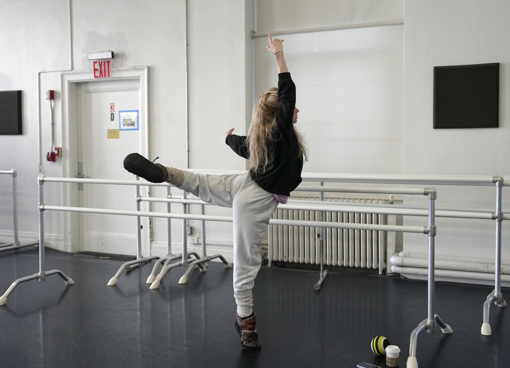 Sara Mearns, principal dancer at New York City Ballet, warms up on March 17, 2026, in New York. (AP Photo/Shelby Lum)