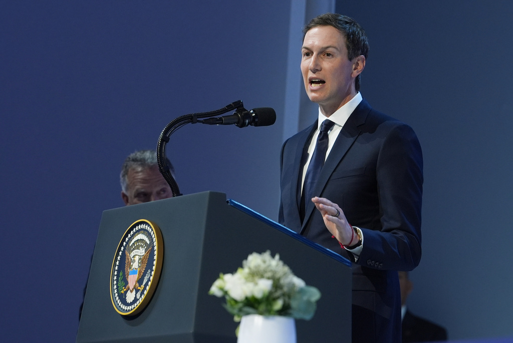 Jared Kushner speaks after the signing of a Board of Peace charter during the Annual Meeting of the World Economic Forum in Davos, Switzerland, Thursday, Jan. 22, 2026. (AP Photo/Evan Vucci)