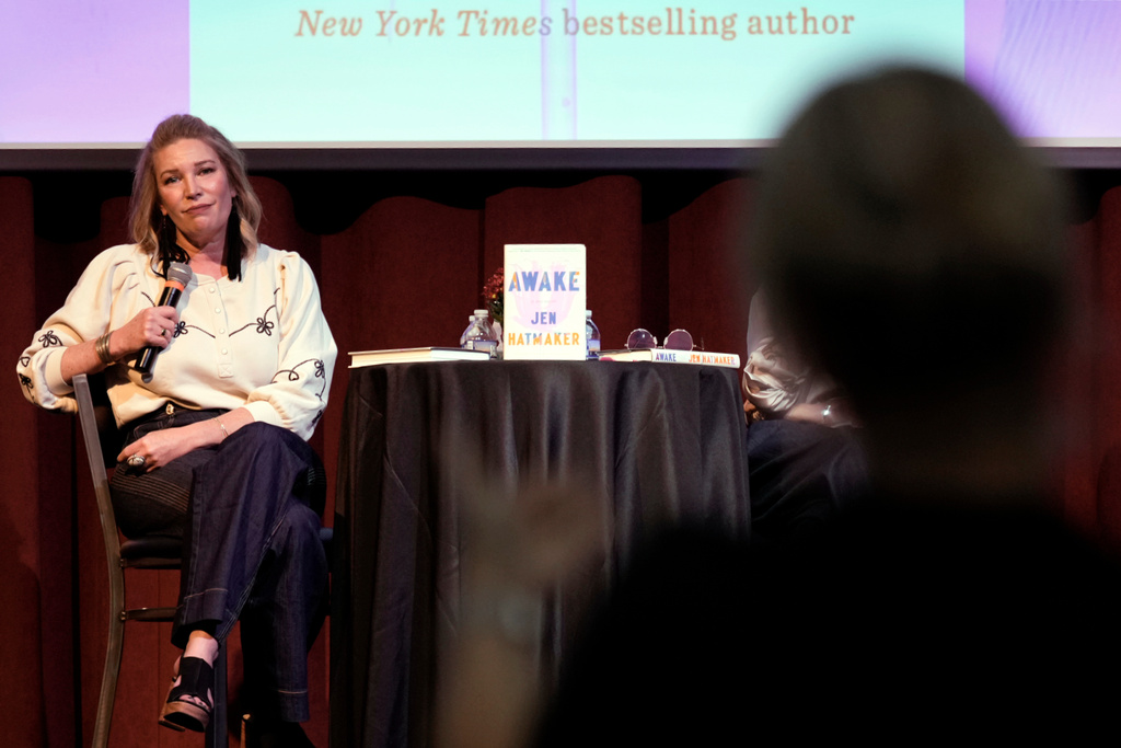Best-selling Christian writer and influencer Jen Hatmaker listens as an audience member asks a question during a talk by Hatmaker in Nashville, Tenn., on Sept. 25, 2025. (AP Photo/Mark Humphrey)