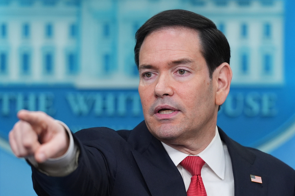 Secretary of State Marco Rubio speaks during a press briefing in the James Brady Press Briefing Room at the White House in Washington, Tuesday, May 5, 2026. (AP Photo/Mark Schiefelbein)