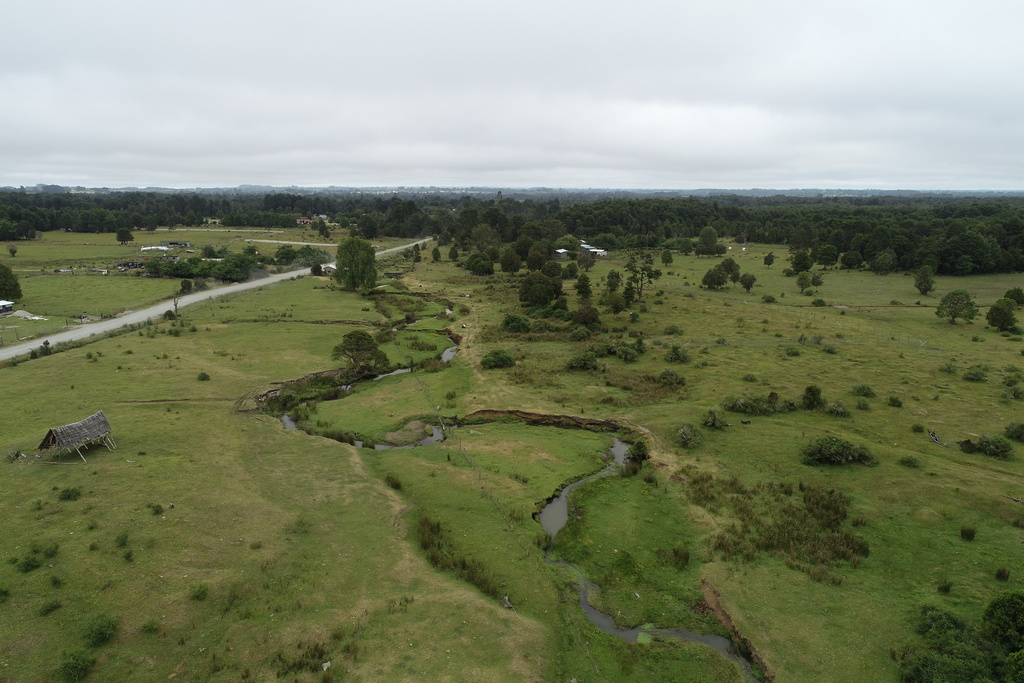 This 2023 image provided by Todd Surovell shows the Monte Verde archaeological site and Chinchihuapi Creek in Chile. (Todd Surovell via AP)