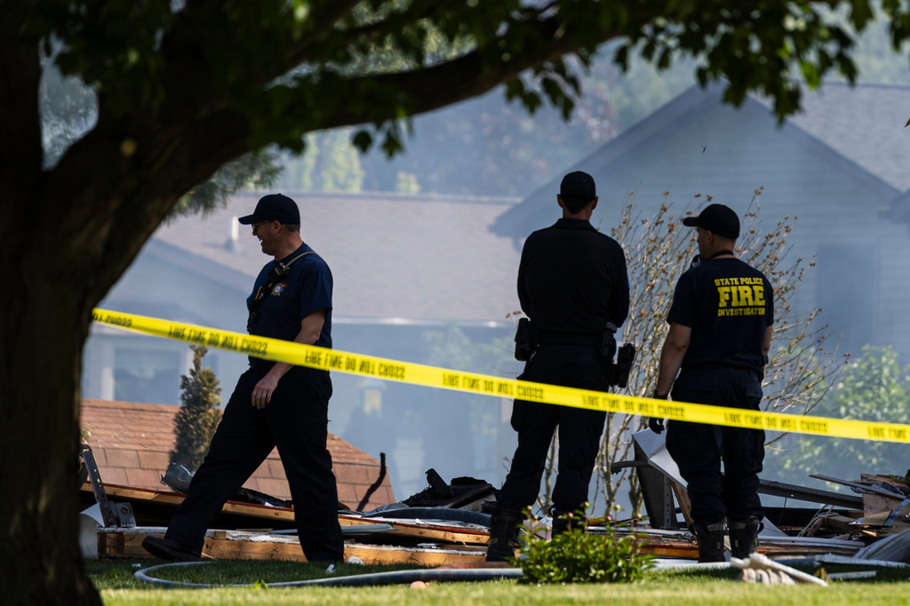First responders work the scene of an explosion in Comstock Park, Mich. on Tuesday, May 26, 2026. (Joel Bissell/Kalamazoo Gazette via AP)