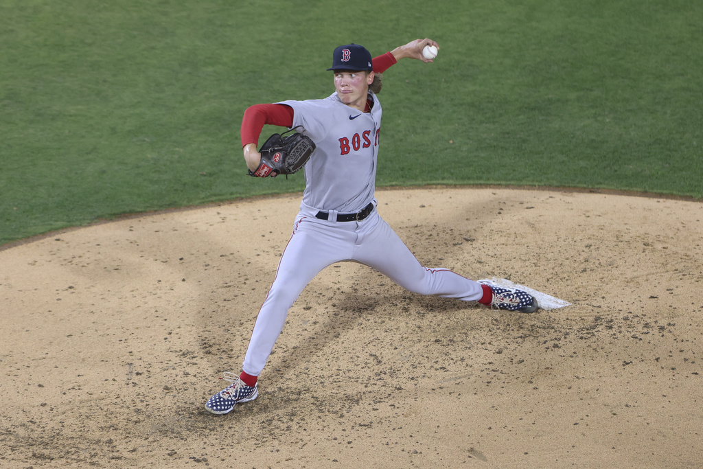 Boston Red Sox starting pitcher Connelly Early throws to an Athletics batter during the fifth inning of a baseball game Tuesday, Sept. 9, 2025, in West Sacramento, Calif. (AP Photo/Scott Marshall)