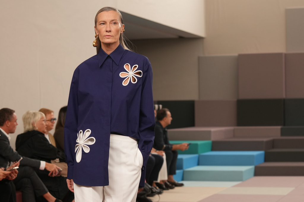 A model wears a creation as part of the Fendi Spring/Summer 2026 collection presented in Milan, Italy, Wednesday, Sept. 24, 2025. (AP Photo/Antonio Calanni)