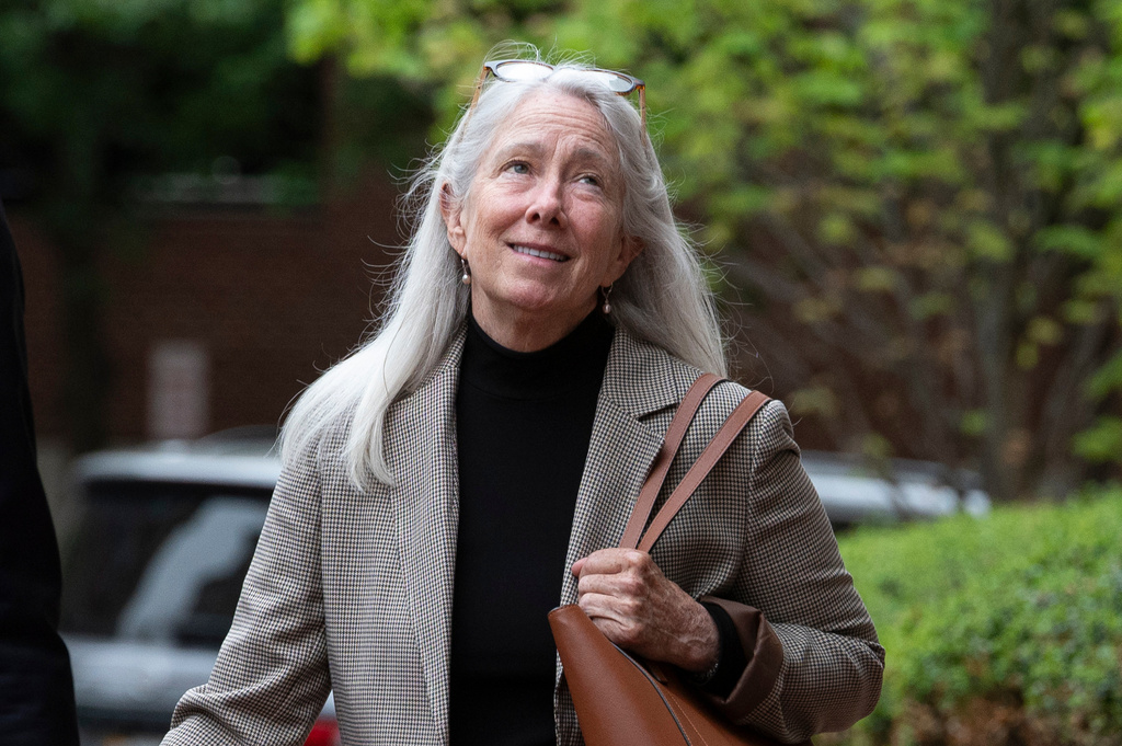 Patrice Failor, wife of former FBI Director James Comey, arrives at the federal courthouse in Alexandria, Va., Wednesday, April 29, 2026. (AP Photo/Cliff Owen)