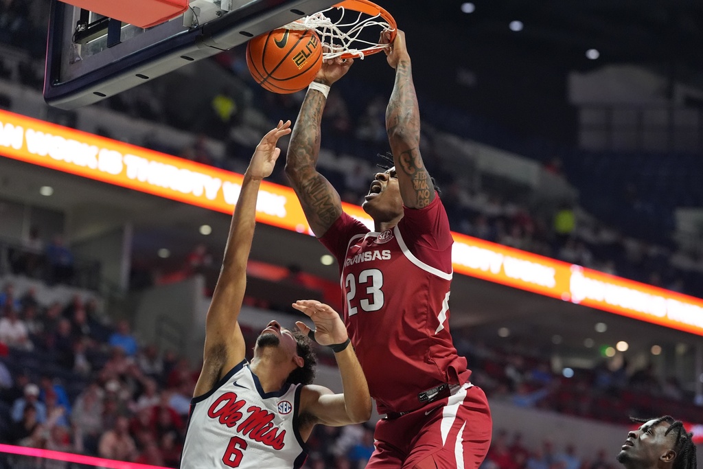 No. 15 Arkansas uses balanced scoring to beat Mississippi 94-87 in SEC matchup