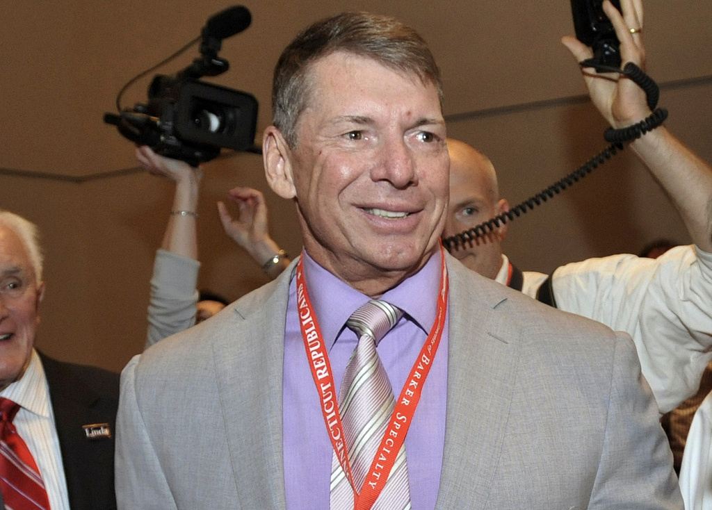 FILE - In this May 21, 2010, file photo, WWE Chairman and Chief Executive Officer Vince McMahon is shown at the Connecticut Republican Convention in Hartford, Conn. (AP Photo/Jessica Hill, File)