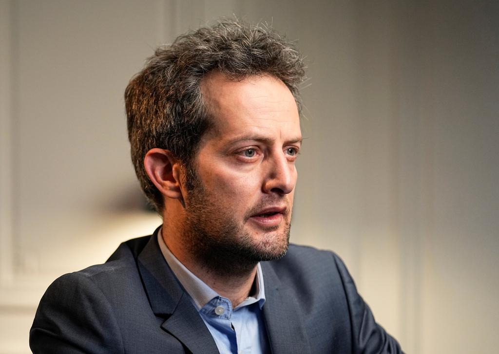 FILE - Omer Shatz the lawyer of the French-Turkish woman imprisoned in Turkey speaks during an interview with The Associated Press in Paris, Wednesday, Feb. 16, 2022. (AP Photo/Michel Euler, File)