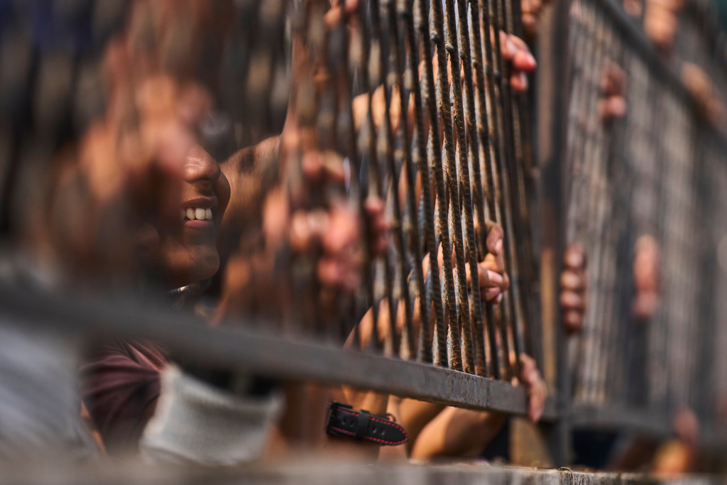 Supporters of the Rastriya Swatantra Party wait for the arrival of rapper-turned-politician Balendra Shah during an election campaign rally in Chitwan, approximately 180 kilometers (112 miles) west of Kathmandu, Nepal, Friday, Feb. 27, 2026. (AP Photo/Niranjan Shrestha)