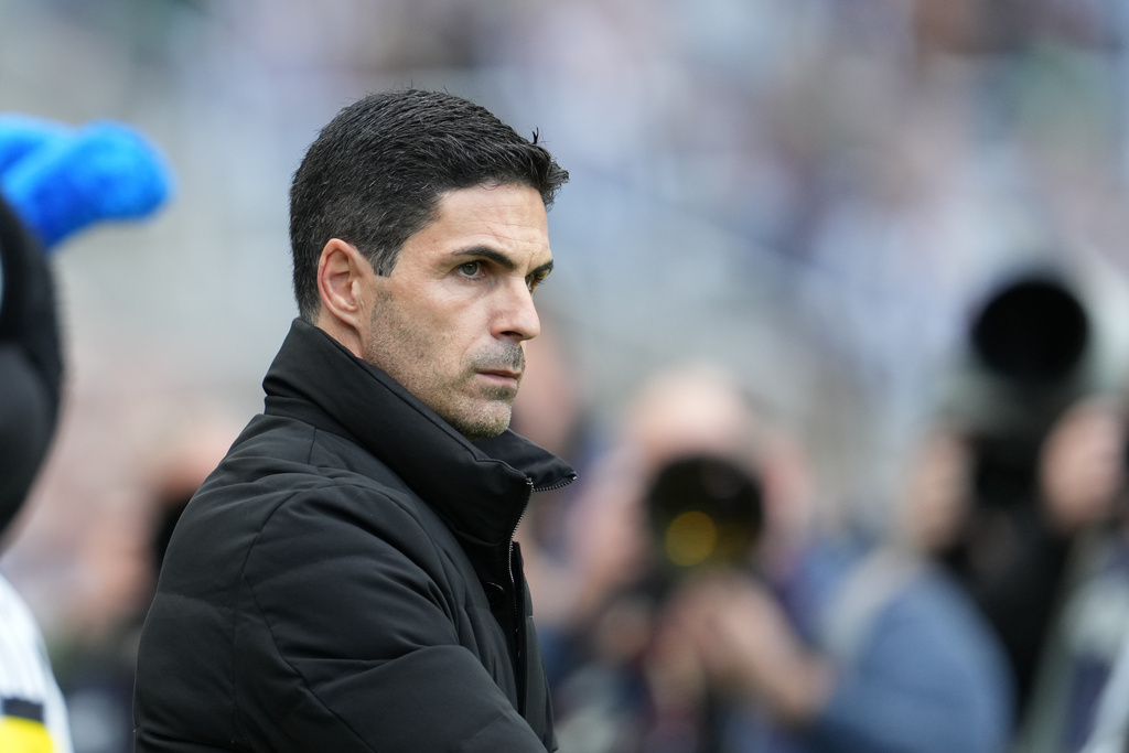 Arsenal's manager Mikel Arteta seen ahead of the English Premier League soccer match between Newcastle and Arsenal at St James' Park, Newcastle upon Tyne, Sunday, Sept. 28, 2025. (AP Photo/Jon Super)