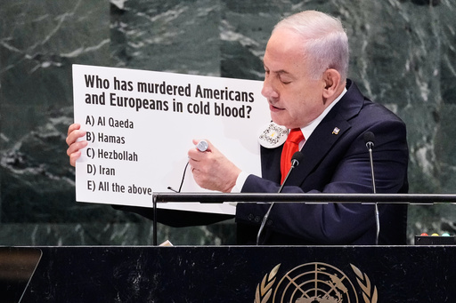 Israel Prime Minister Benjamin Netanyahu addresses the 80th session of the United Nations General Assembly, Friday, Sept. 26, 2025. (AP Photo/Richard Drew) Israel Prime Minister Benjamin Netanyahu addresses the 80th session of the United Nations General Assembly, Friday, Sept. 26, 2025. (AP Photo/Richard Drew)