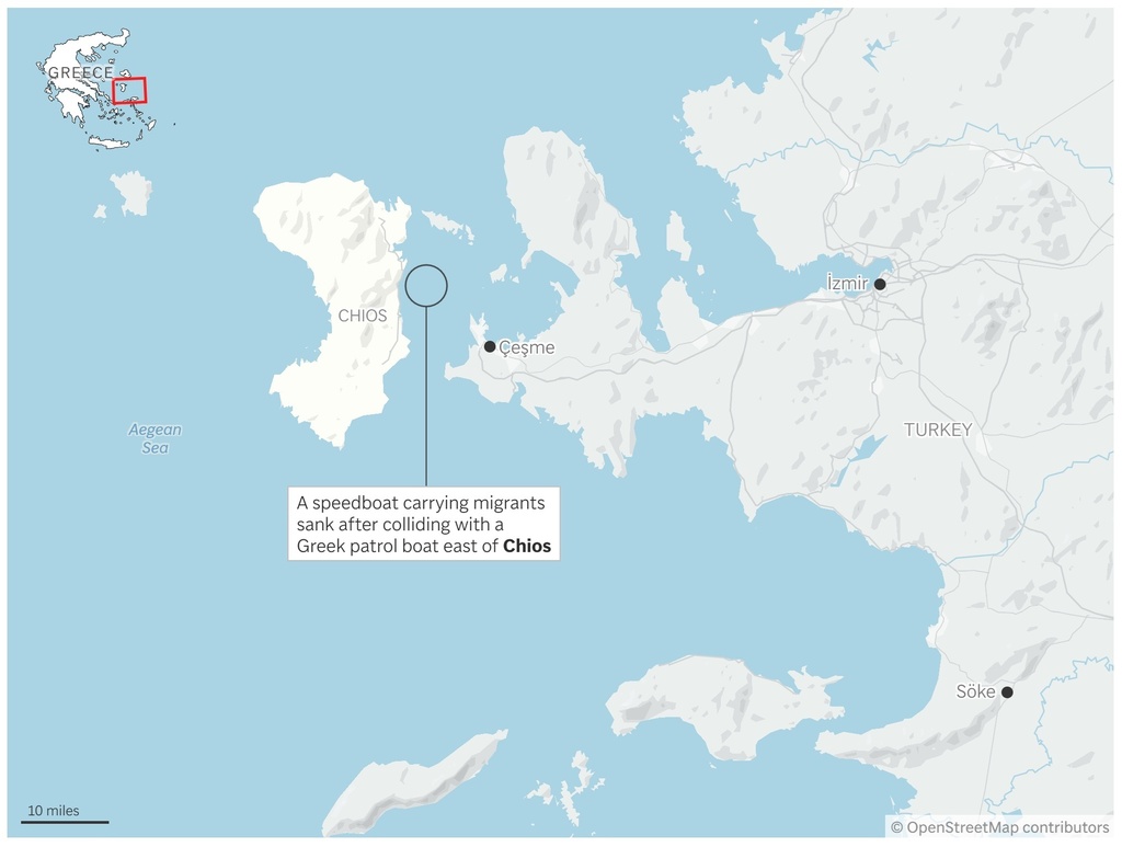 A map showing the approximate location a migrant boat sank after colliding with a patrol boat. (AP Digital Embed)
