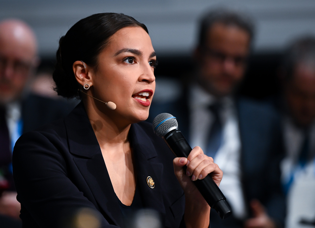 U.S. Rep. Alexandria Ocasio-Cortez, D-N.Y., takes part in the Munich Security Conference in Munich, Germany, on Friday, Feb. 13, 2026. (Sven Hoppe /dpa via AP)