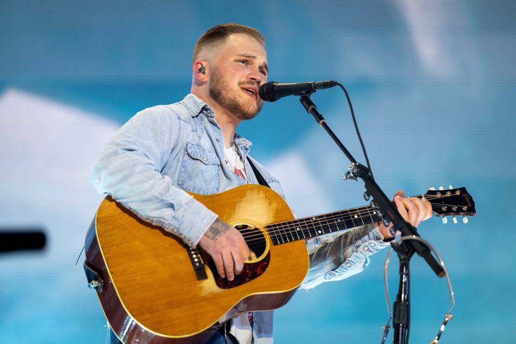FILE - Zach Bryan performs during The Quittin Time Tour at Mercedes Benz Stadium on Aug. 10, 2024, in Atlanta. (Photo by Paul R. Giunta/Invision/AP, File)