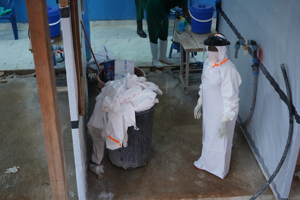 A health worker stands at an ebola treatment centre in Bunia, Congo, Monday, July 20, 2026. (AP Photo/Prosper Heri Ngorora)