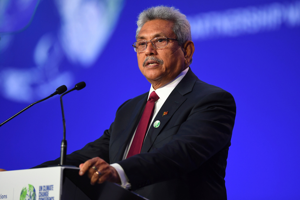 FILE- Sri Lanka's President Gotabaya Rajapaksa speaks during the opening ceremony of the UN Climate Change Conference COP26 in Glasgow, Scotland, Monday Nov. 1, 2021. (Andy Buchanan/Pool via AP/File)