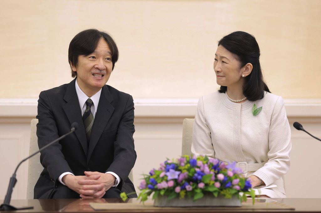 Japan's Crown Prince Akishino and Crown Princess Kiko attend a news conference in Tokyo, Thursday, Aug. 13, 2026, ahead of their visit to Paraguay. (Japan Pool/Kyodo News via AP)