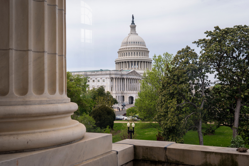 A view of the U.S. Capitol dome on Capitol Hill in Washington, Monday, April 13, 2026. (AP Photo/J. Scott Applewhite)
