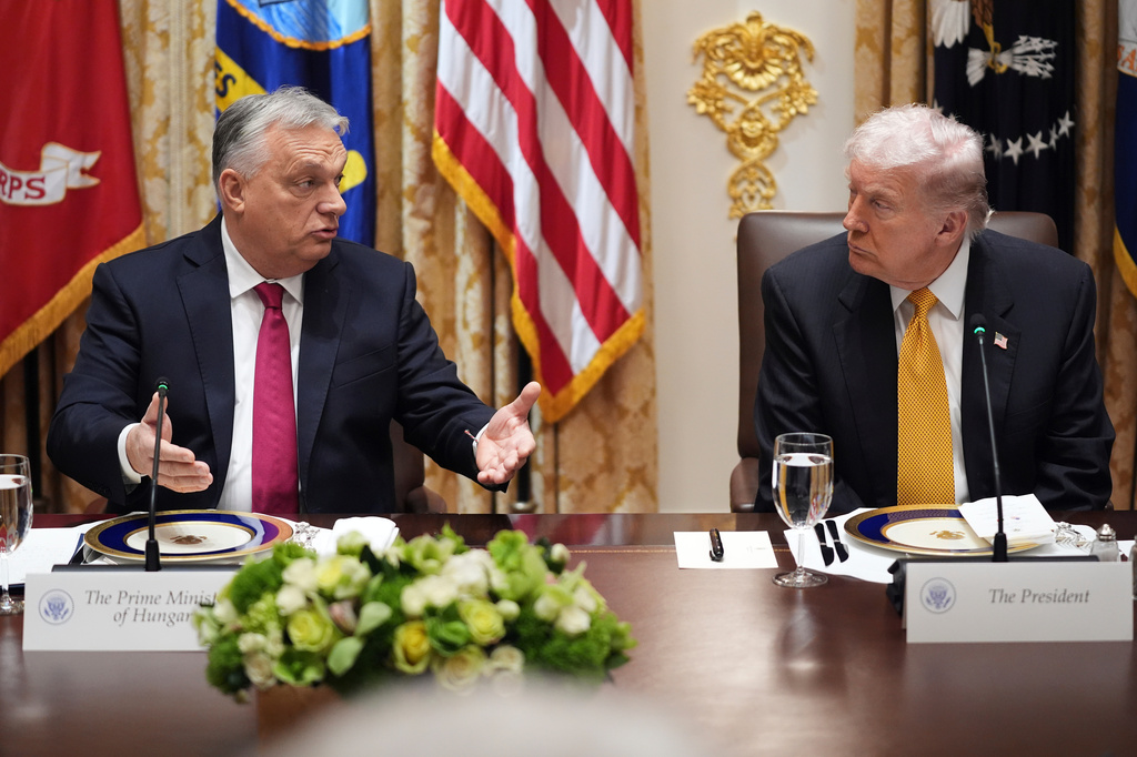 FILE - President Donald Trump, right, meets with Hungary's Prime Minister Viktor Orban in the Cabinet Room of the White House, Nov. 7, 2025, in Washington. (AP Photo/Evan Vucci, File)