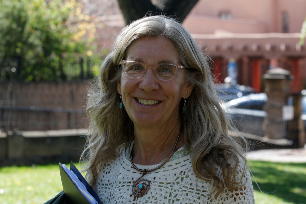 Lisa Nordstrum, a middle school history teacher at Santa Fe Preparatory School, poses for a photo Wednesday, Oct. 8, 2025, in Santa Fe, N.M. (AP Photo/Stacy Thacker)