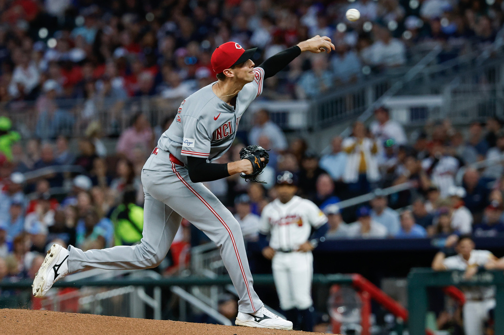 Cincinnati Reds pitcher Brandon Williamson delivers to an Atlanta Braves batter during the first inning of a baseball game, Tuesday, Sept. 22, 2026, in Atlanta. (AP Photo/Erik S. Lesser)
