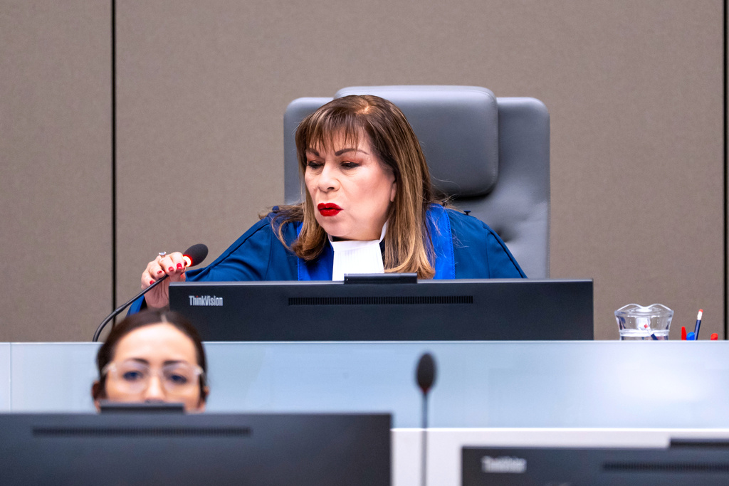 FILE - Presiding judge Luz del Carmen Ibanez Carranza prepares to rule on a request to release former Philippine President Rodrigo Duterte at the International Criminal Court (ICC) in The Hague, Netherlands, Friday, Nov. 28, 2025. (Lina Selg/Pool Photo via AP, file)