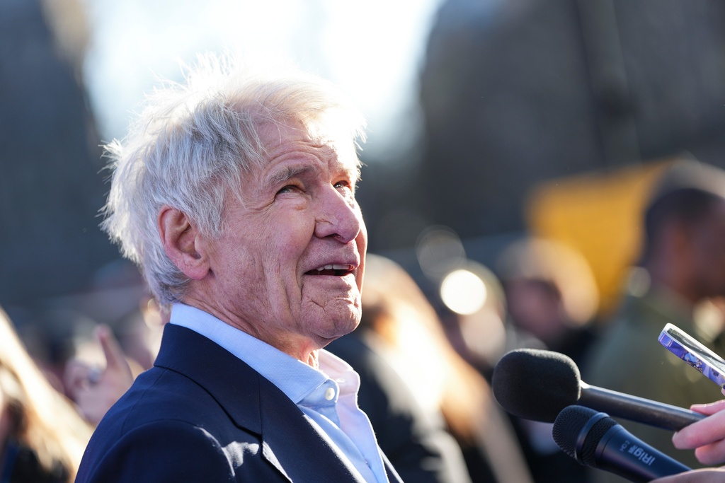 FILE - Harrison Ford is interviewed at the photo call for the film 'Captain America: A Brave New World' on Jan. 30, 2025, in London. (Photo by Scott A Garfitt/Invision/AP, File)