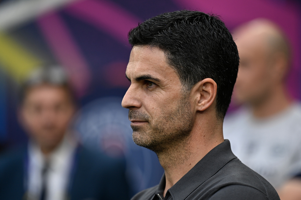Arsenal's manager Mikel Arteta looks on ahead of the Champions League final soccer match between Paris Saint-Germain and Arsenal in Budapest, Hungary, Saturday, May 30, 2026. (AP Photo/Denes Erdos)