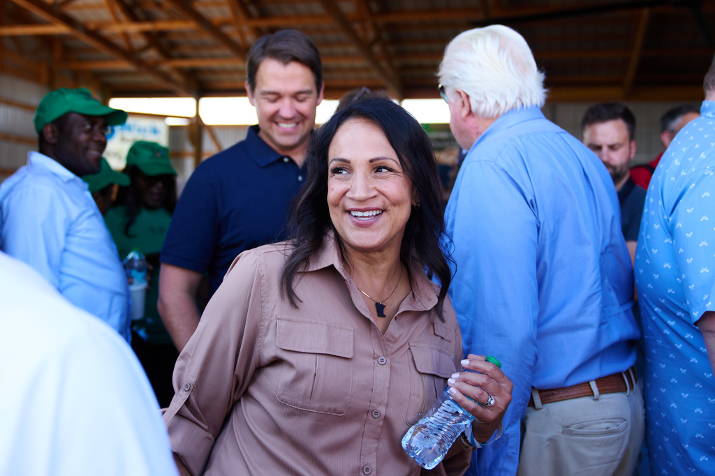Minnesota House Speaker Lisa Demuth, a Republican gubernatorial candidate, greets supporters after taking part in a Minnesota Governor Candidate Forum in Morgan, Minn., Wednesday, Aug. 5, 2026. (AP Photo/Ellen Schmidt)