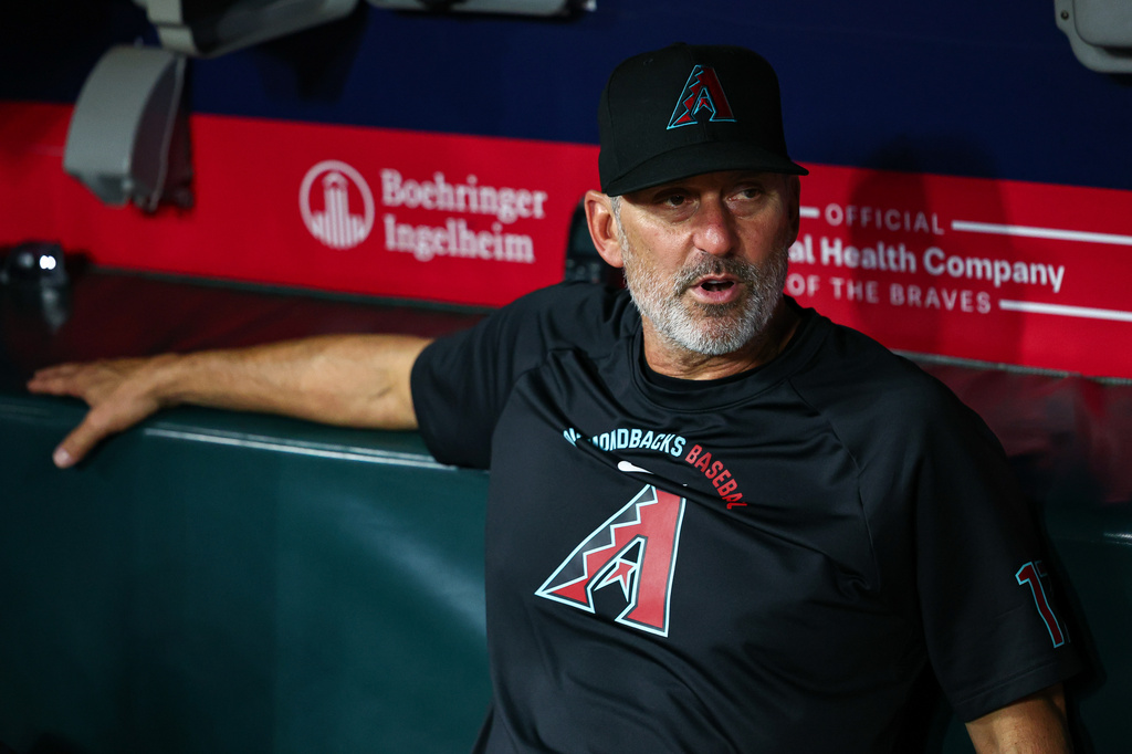 Arizona Diamondbacks manager Torey Lovullo looks on after a baseball game against the Atlanta Braves, Friday, Aug. 14, 2026, in Atlanta. (AP Photo/Colin Hubbard)
