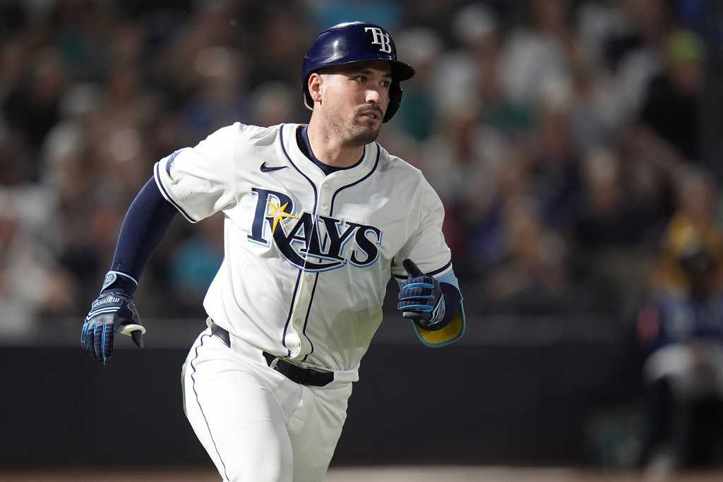 Tampa Bay Rays' Nick Fortes runs the bases after his three-run home run off Seattle Mariners pitcher Luis Castillo during the second inning of a baseball game Monday, Sept. 1, 2025, in Tampa, Fla. (AP Photo/Chris O'Meara)