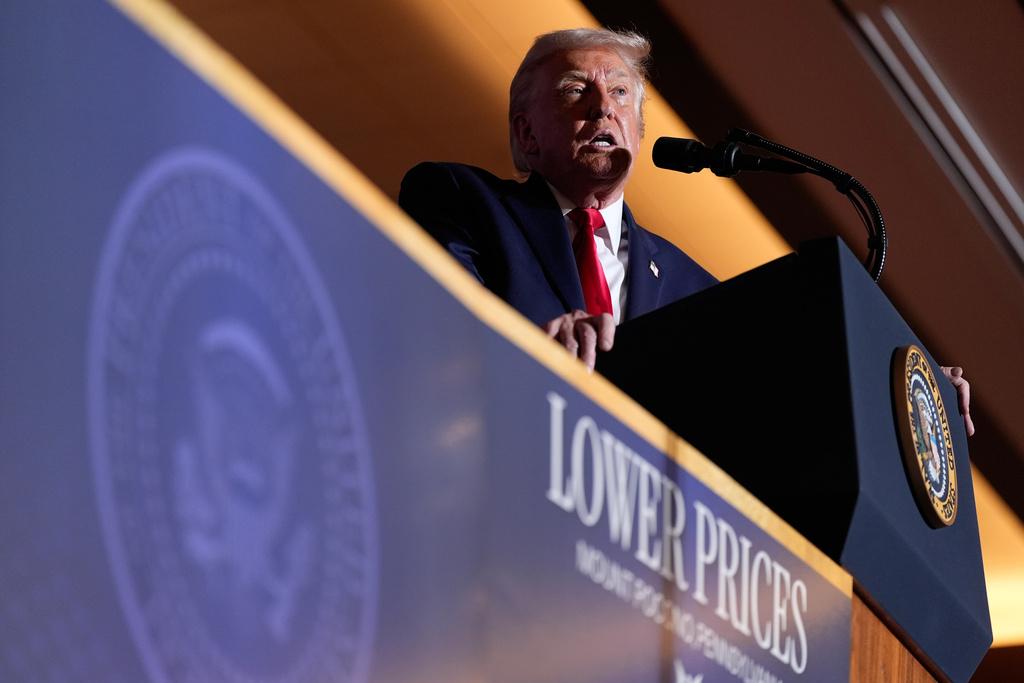 President Donald Trump speaks at Mount Airy Casino Resort, Tuesday, Dec. 9, 2025, in Mount Pocono, Pa. (AP Photo/Alex Brandon)