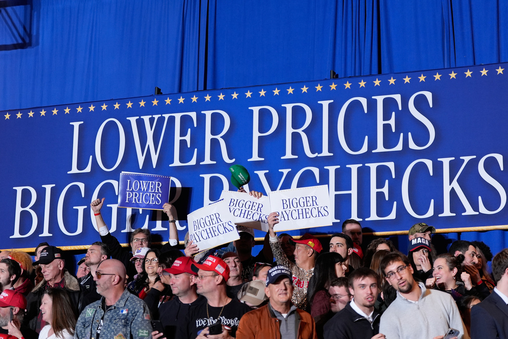 People arrive before President Donald Trump speaks at Mount Airy Casino Resort, Tuesday, Dec. 9, 2025, in Mount Pocono, Pa. (AP Photo/Alex Brandon)