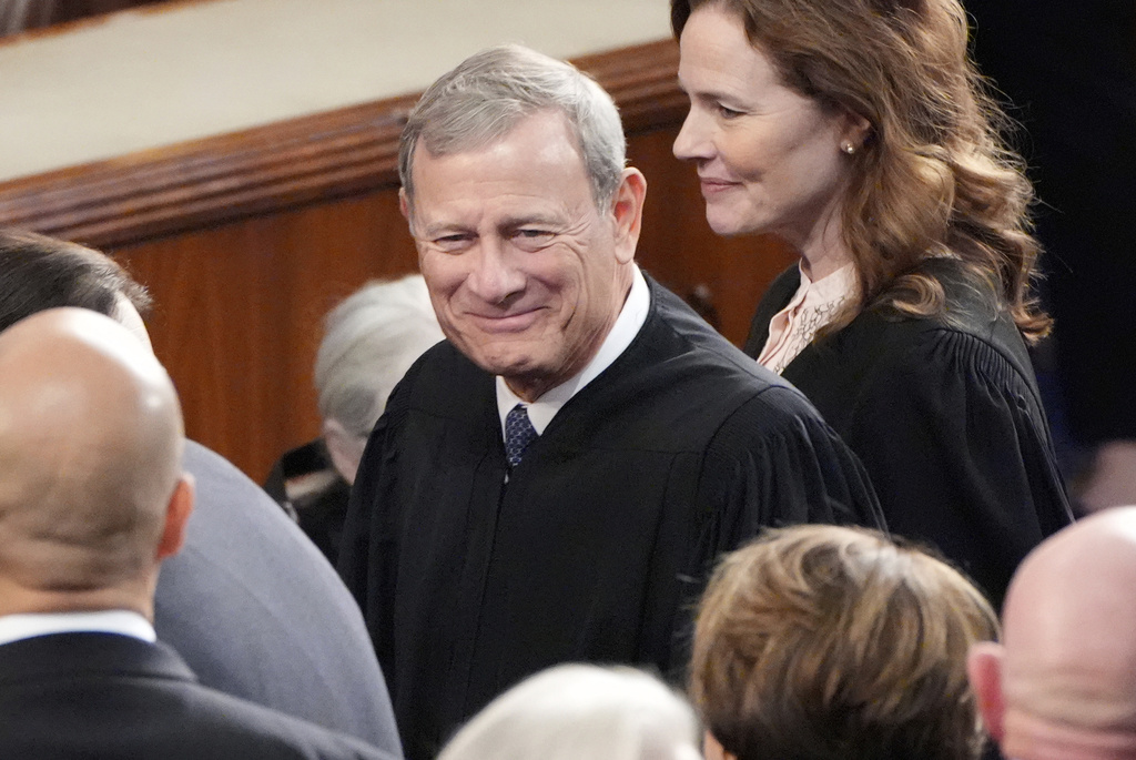 FILE - Chief Justice of the Supreme Court John Roberts arrives before President Donald Trump addresses a joint session of Congress at the Capitol in Washington, Tuesday, March 4, 2025. (AP Photo/Alex Brandon, File)