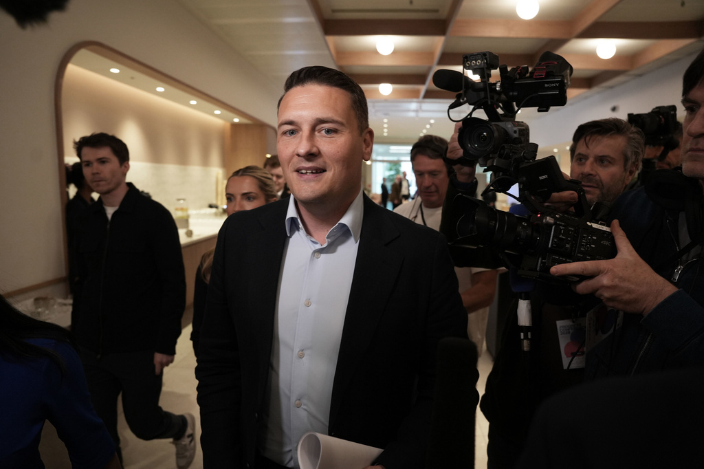 Wes Streeting arrives at the Progress Conference at Convene in London, Saturday May 16, 2026. (Jeff Moore/PA via AP)